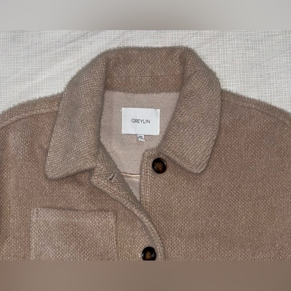 Greylin Anthropology Sz Medium Knit Beige Shirt Jacket Pockets Front Button - Picture 9 of 14
